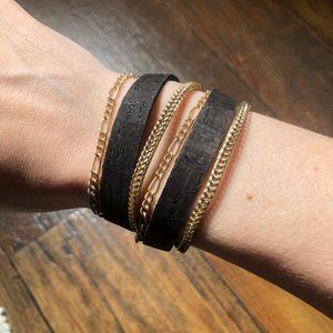 Black Cork and Gold Wrap Bracelet